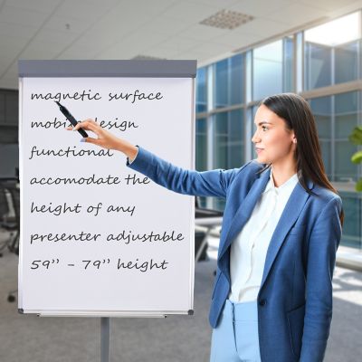 Image showing  Adjustable Height Magnetic Mobile Whiteboard and Flipchart Easel - 59 in. to 78 in. H