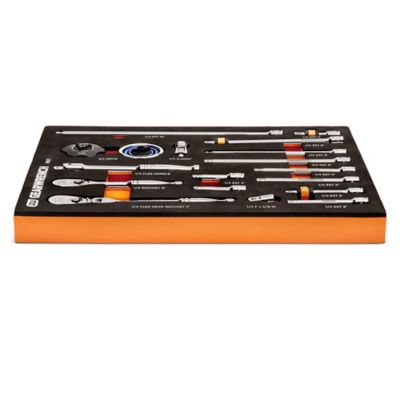 Image showing  18 pc. 1/4 in. 90-Tooth Ratchet & Drive Tool Set with Foam Storage Tray