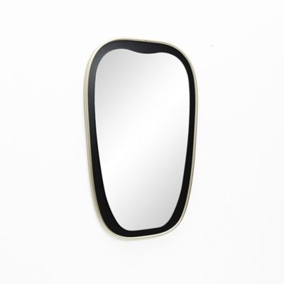 Image showing  30 in Tall Oblong Rounded Black with Gold Iron Metal Frame Wall Mirror