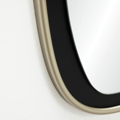 Image showing  30 in Tall Oblong Rounded Black with Gold Iron Metal Frame Wall Mirror