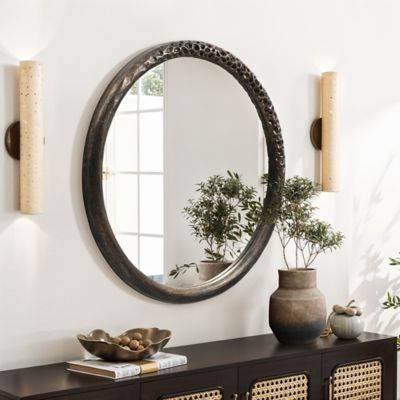 Image showing  32 in Round Brown Crater MgO Frame Wall Mirror
