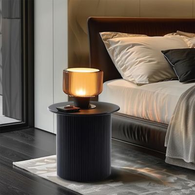 Image showing  Fluted Fir and MDF Wood Round Accent Table, Black