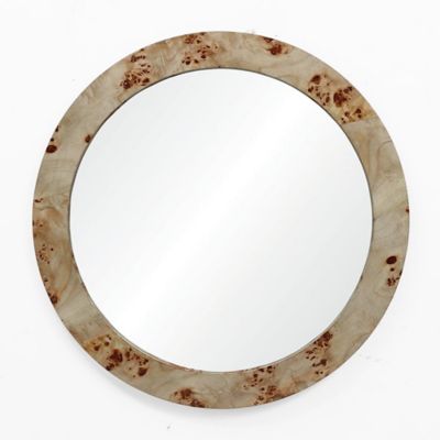 LuxenHome Burlywood Frame 31.5 in Round Accent and Vanity Wall Mirror