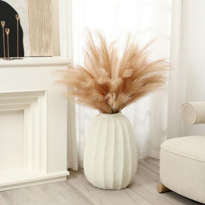 Image showing  Off White MgO Round Modern Fluted Vase
