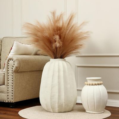 Image showing  Off White MgO Round Modern Fluted Vase