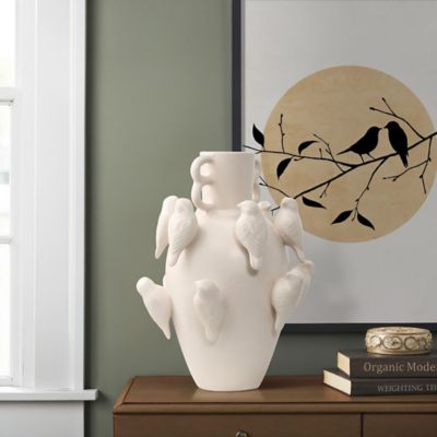 Image showing  Classic White Ceramic Modern Birds 14.4 in Tall Vase