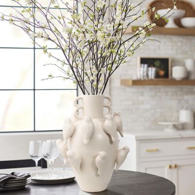 Image showing  Classic White Ceramic Modern Birds 14.4 in Tall Vase