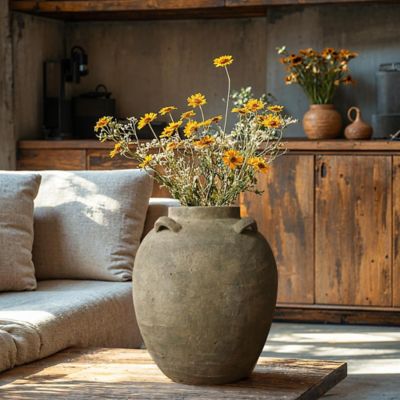 Image showing  Rustic Brown Terracotta Cauldron 15.4 in. Tall Vase