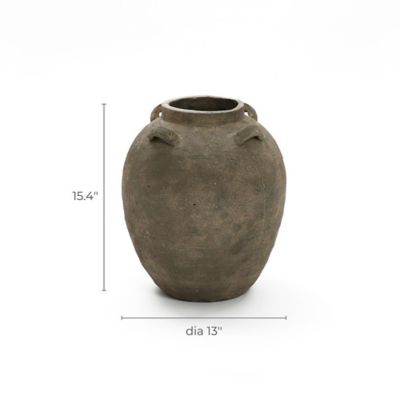Image showing 8 th LuxenHome Rustic Brown Terracotta Cauldron 15.4 in. Tall Vase