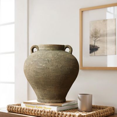 Image showing  Rustic Brown Terracotta Cauldron 14.6 in. Tall Vase
