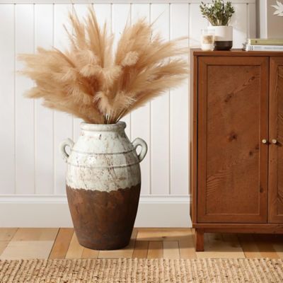 Image showing  Rustic Cream and Brown Terracotta Urn with Handles 18.5 in. Tall Vase