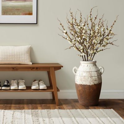 Image showing  Rustic Cream and Brown Terracotta Urn with Handles 18.5 in. Tall Vase