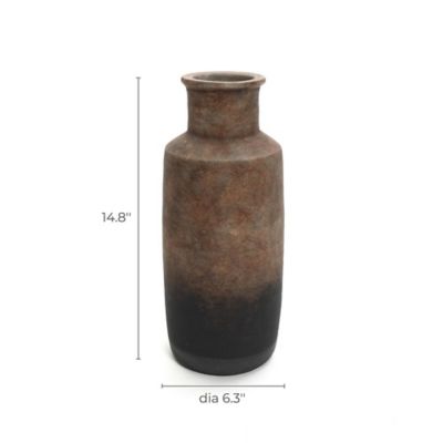 Image showing 6 th LuxenHome Brown Ombre Terracotta Narrow Vase