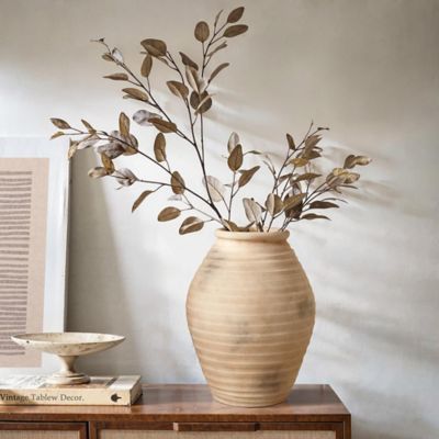 Image showing  Rustic Brown Ribbed Terracotta 13.2 in. Tall Urn Vase