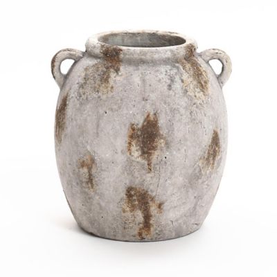 LuxenHome Mottled Brown and White Terracotta 11.8 in Tall Indoor and Outdoor Jug Vase with Handles