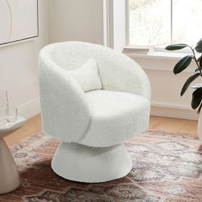 Image showing 2 th LuxenHome Upholstered Cream Club Swivel Chair with Upholstered Cream Wood Base