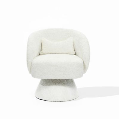Image showing 4 th LuxenHome Upholstered Cream Club Swivel Chair with Upholstered Cream Wood Base