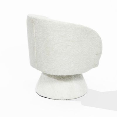 Image showing 5 th LuxenHome Upholstered Cream Club Swivel Chair with Upholstered Cream Wood Base