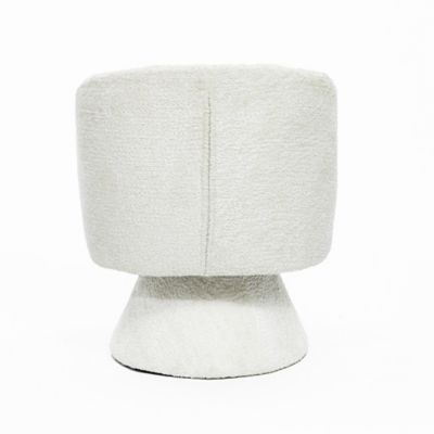 Image showing 6 th LuxenHome Upholstered Cream Club Swivel Chair with Upholstered Cream Wood Base