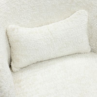 Image showing 7 th LuxenHome Upholstered Cream Club Swivel Chair with Upholstered Cream Wood Base