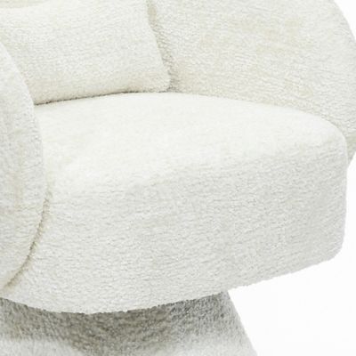 Image showing 8 th LuxenHome Upholstered Cream Club Swivel Chair with Upholstered Cream Wood Base