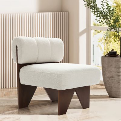 Image showing 1 th LuxenHome Upholstered White Modern Armless Accent Chair