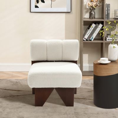 Image showing 2 th LuxenHome Upholstered White Modern Armless Accent Chair