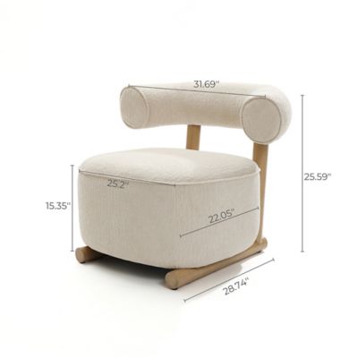 Image showing  Upholstered Cream Modern UShape Back Accent Chair with Matching Ottoman