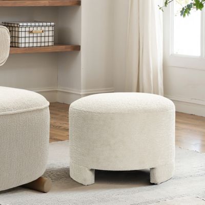Image showing  Upholstered Cream Modern Round Ottoman