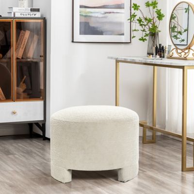 Image showing  Upholstered Cream Modern Round Ottoman