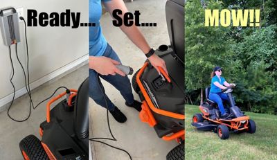 Image showing 6 th Yard Force 38 in. Riding Mower YF48vRX-RER38, 48V 75 Ah, Twin-Blade 3-in-1, 1.5-Acre, Cruise Control, LED