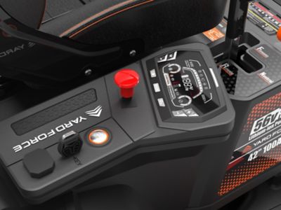 Image showing  56V 42 in. Electric Zero-Turn Up to 4 Acres/Charge, 3-in-1 Deck, 5-in LCD, LED Lights, USB, Rear Hitch