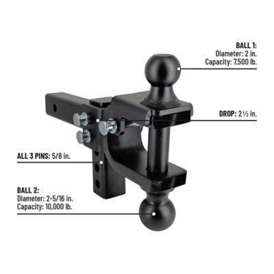 Image showing  2 in. Adjustable Ball and Clevis Utility Mount with 2 in. and 2-5/16 in. Balls, 2.5 in. Drop, 10,000 lb. Capacity