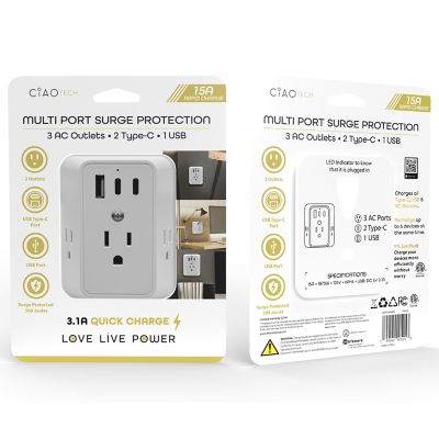CIAO Tech 3-Outlet Multiport AC Outlet/Charger with USB Ports