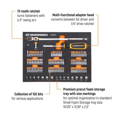 Image showing  105 pc. 1/4 in. Drive Slim Head Mechanics Tool Set in Foam Storage Tray