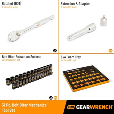 Image showing  31 pc. 3/8 in. Drive 90T Ratchet and Bolt Biter Socket Set with Foam Storage Tray