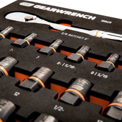 Image showing 8 th GEARWRENCH 31 pc. 3/8 in. Drive 90T Ratchet and Bolt Biter Socket Set with Foam Storage Tray