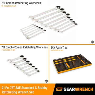 Image showing  21 pc. 72-Tooth 12 Point SAE Standard & Stubby Combination Ratcheting Wrench Set with Foam Storage Tray