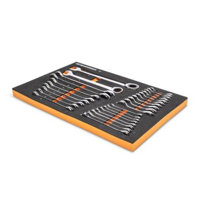 Image showing  28 pc. 72-Tooth 12 Point Metric Standard & Stubby Combination Ratcheting Wrench Set with Foam Storage Tray