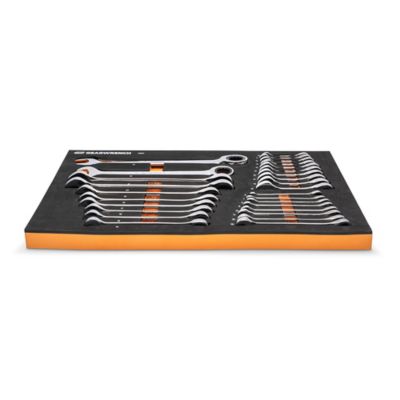 Image showing  28 pc. 72-Tooth 12 Point Metric Standard & Stubby Combination Ratcheting Wrench Set with Foam Storage Tray