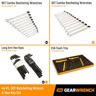 Image showing  44 pc. 90T SAE/Metric Combination Ratcheting Wrench & Long Arm Hex Key Set with Foam Storage Tray