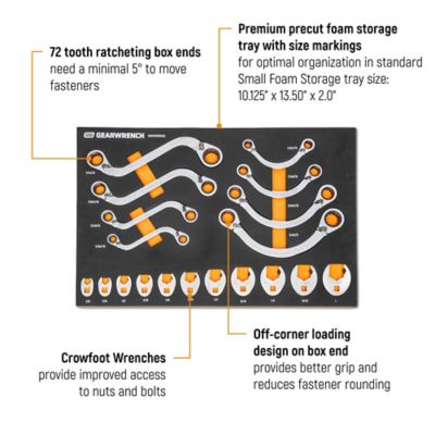 Image showing  19 pc. Specialty Ratcheting SAE Wrench Set in Foam Storage Tray