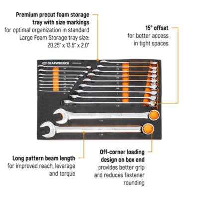 Image showing  19 pc. 12 Point Long Pattern Combination SAE Wrench Set in Foam Storage Tray
