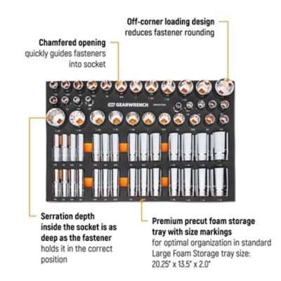 Image showing  60 pc. 1/2 in. Drive Master SAE Socket Set in Foam Storage Tray