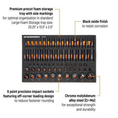 Image showing  66 Pc. 1/4 in., 3/8 in., 1/2 in. Drive 6 Point Metric Impact Socket Set in Foam Storage Tray