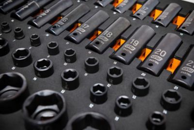 Image showing  66 Pc. 1/4 in., 3/8 in., 1/2 in. Drive 6 Point Metric Impact Socket Set in Foam Storage Tray