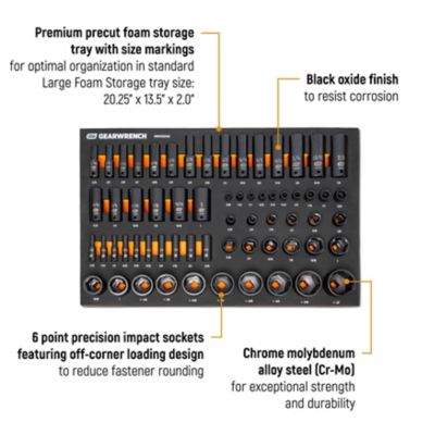 Image showing  63 pc. 1/4 in., 3/8 in., 1/2 in. Drive 6 Point SAE Impact Socket Set in Foam Storage Tray