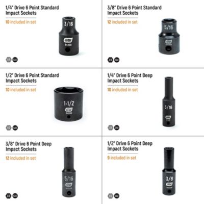 Image showing  63 pc. 1/4 in., 3/8 in., 1/2 in. Drive 6 Point SAE Impact Socket Set in Foam Storage Tray