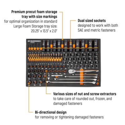 Image showing  97 pc. 1/4 in., 3/8 in., 1/2 in. Drive Bolt Biter Mechanics Tool Set in Foam Storage Tray