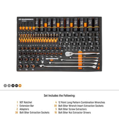 Image showing  97 pc. 1/4 in., 3/8 in., 1/2 in. Drive Bolt Biter Mechanics Tool Set in Foam Storage Tray